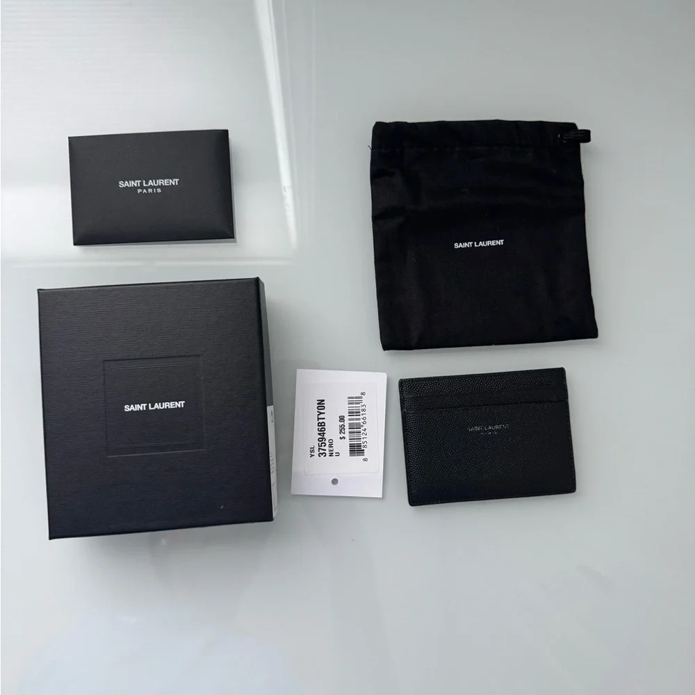 Leather Saint Laurent Black Caviar Calfskin Card Case YSL Box & Dustbag